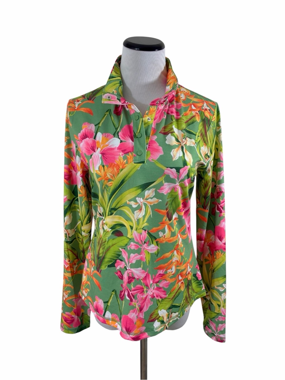 Tommy Bahama 1/4 Snap Top Sz M Floral UPF 50 Long Sleeve Golf Tennis Pickleball